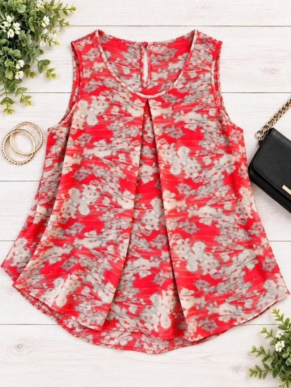 Juicy Couture Rhinestone Sleeveless Blouse XL Red Gray Abstract Print Y2K